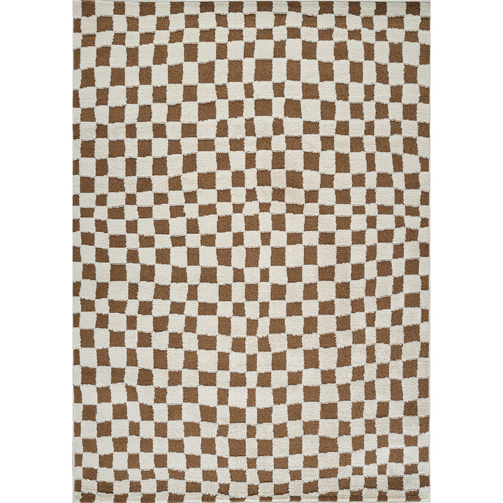 Freud Modern High Pile Checkered Rug Brown - TheArtistsQuarter