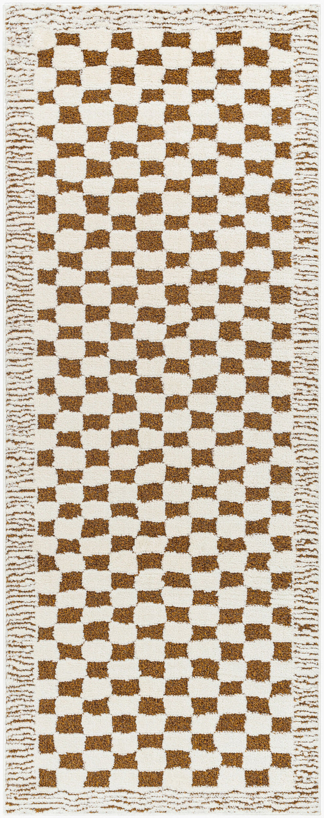 Freud Modern High Pile Checkered Runner Brown - TheArtistsQuarter