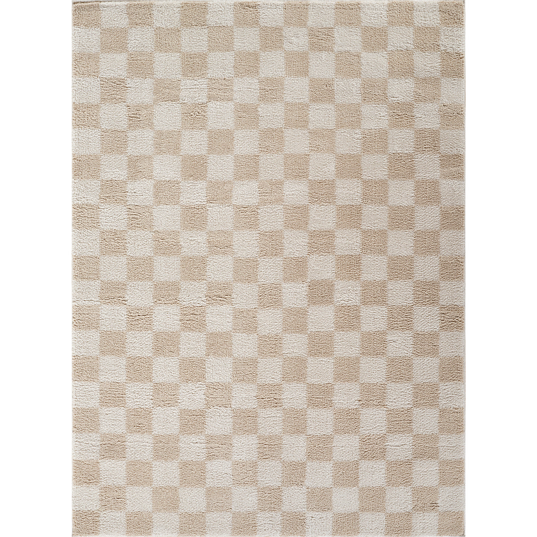 Fossay Washable Checkered Shaggy Rug Beige - TheArtistsQuarter