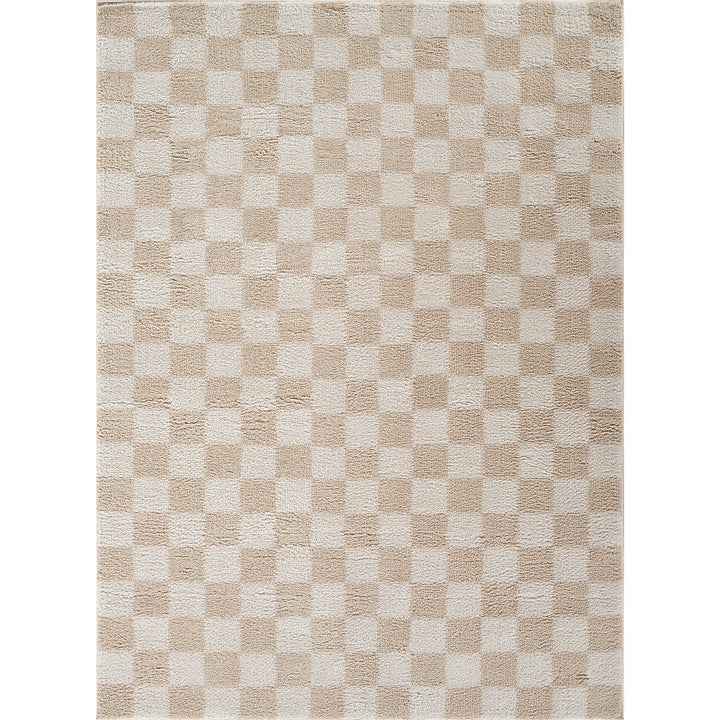 Fossay Washable Checkered Shaggy Rug Beige - TheArtistsQuarter