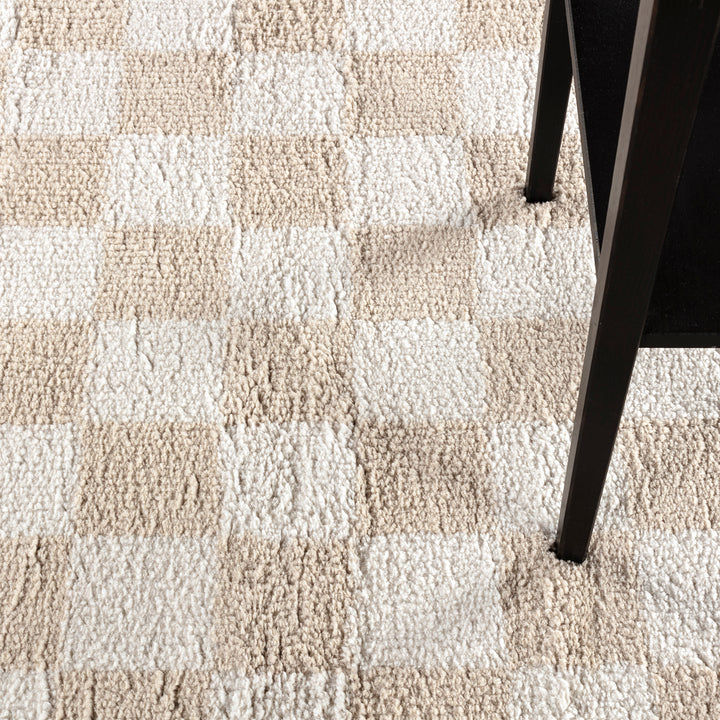 Fossay Washable Checkered Shaggy Rug Beige - TheArtistsQuarter