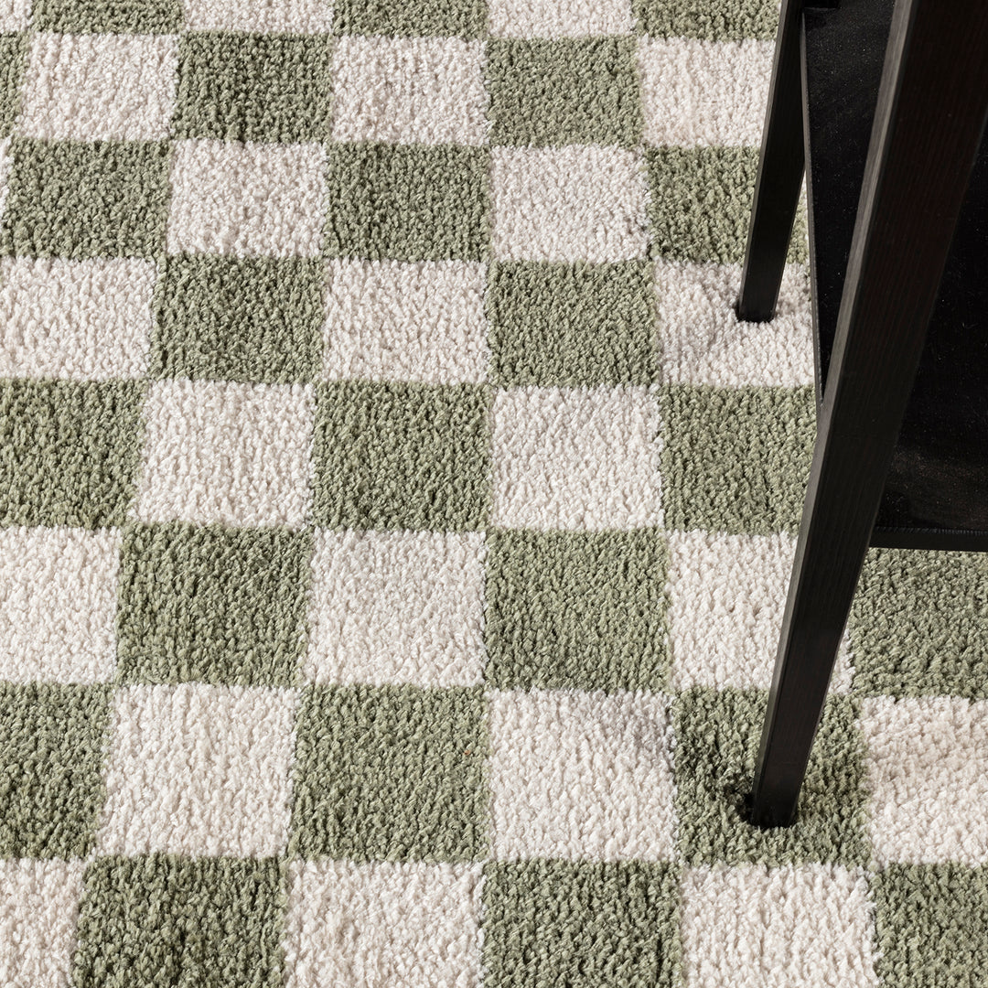 Fossay Washable Checkered Shaggy Rug Green - TheArtistsQuarter