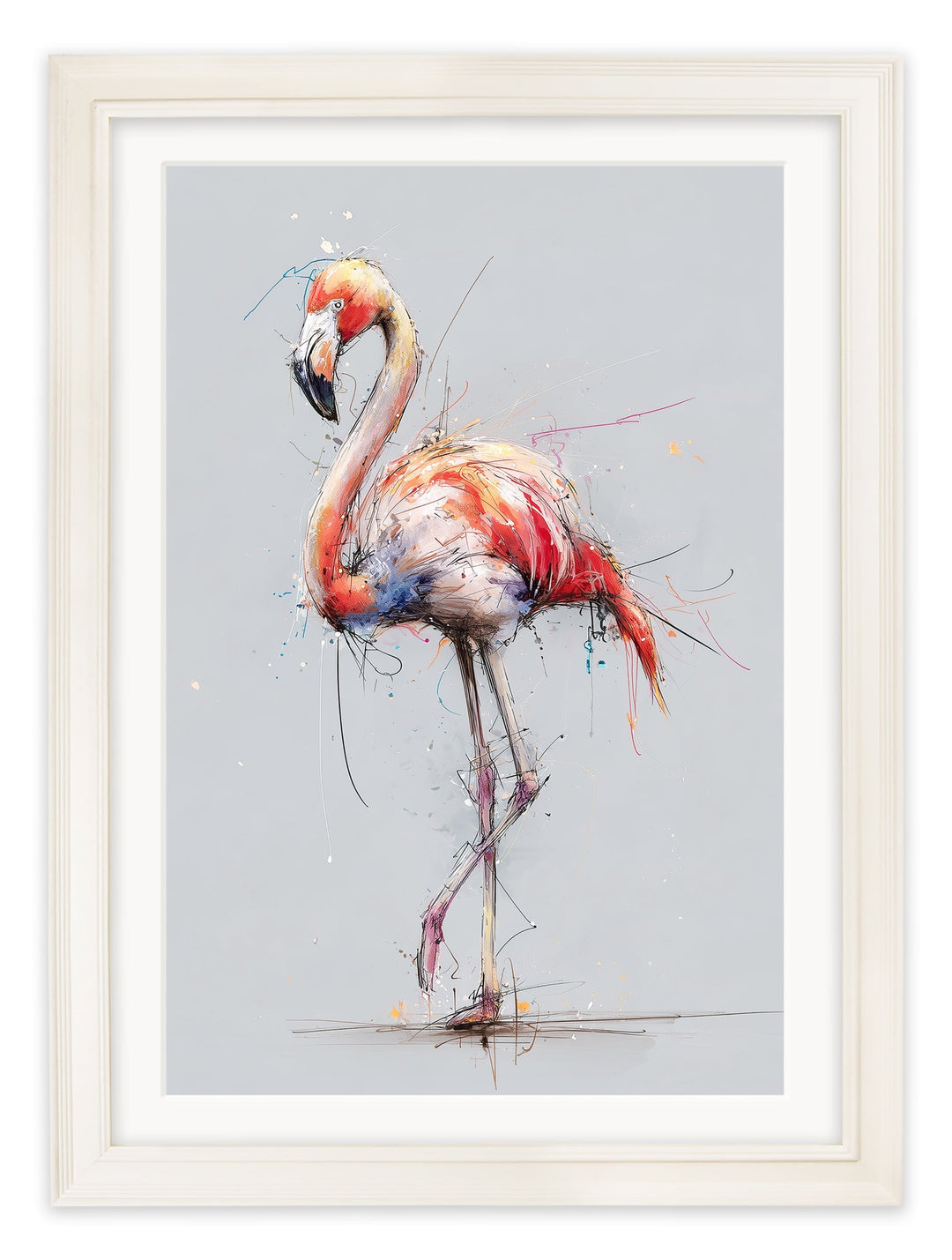 Pink Flamingo Cosy Sketch - Cream Hurstwood Frame