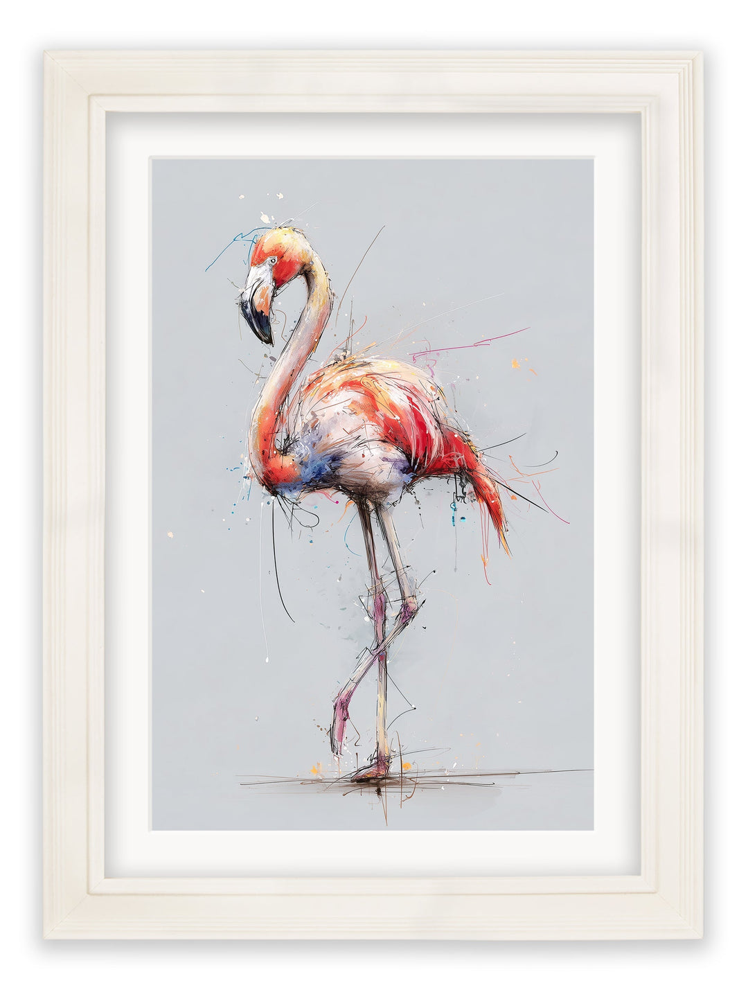 Pink Flamingo Cosy Sketch - Cream Hurstwood Frame