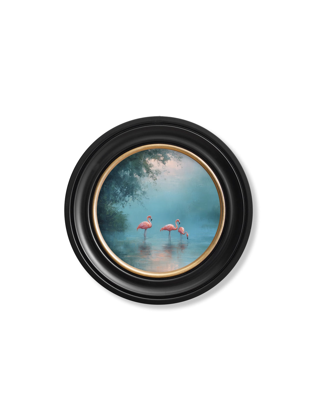 Misty Lake Flamingos - Oxford Round Frame