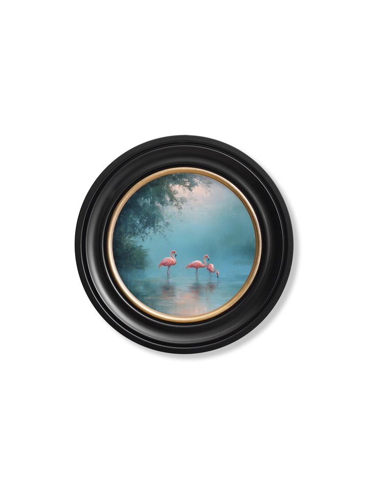 Misty Lake Flamingos - Oxford Round Frame
