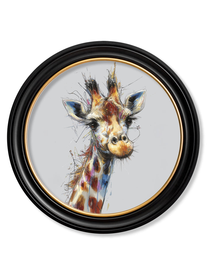 Tall Giraffe Cosy Sketch - Oxford Round Frame