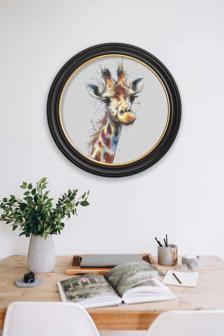 Tall Giraffe Cosy Sketch - Oxford Round Frame