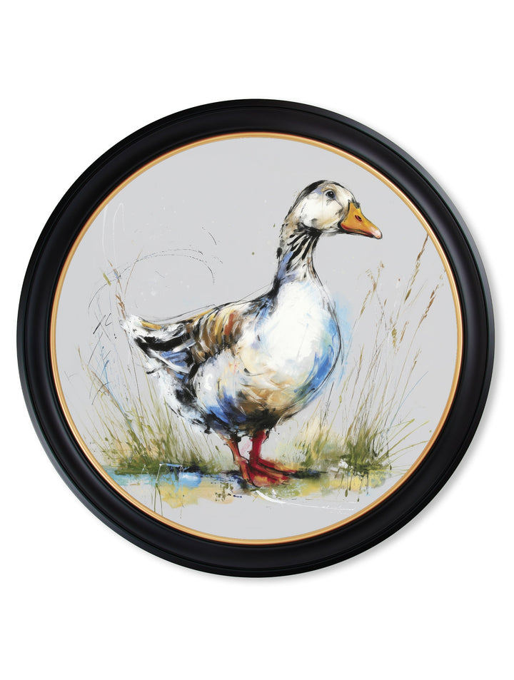 White Goose Cosy Sketch - Oxford Round Frame