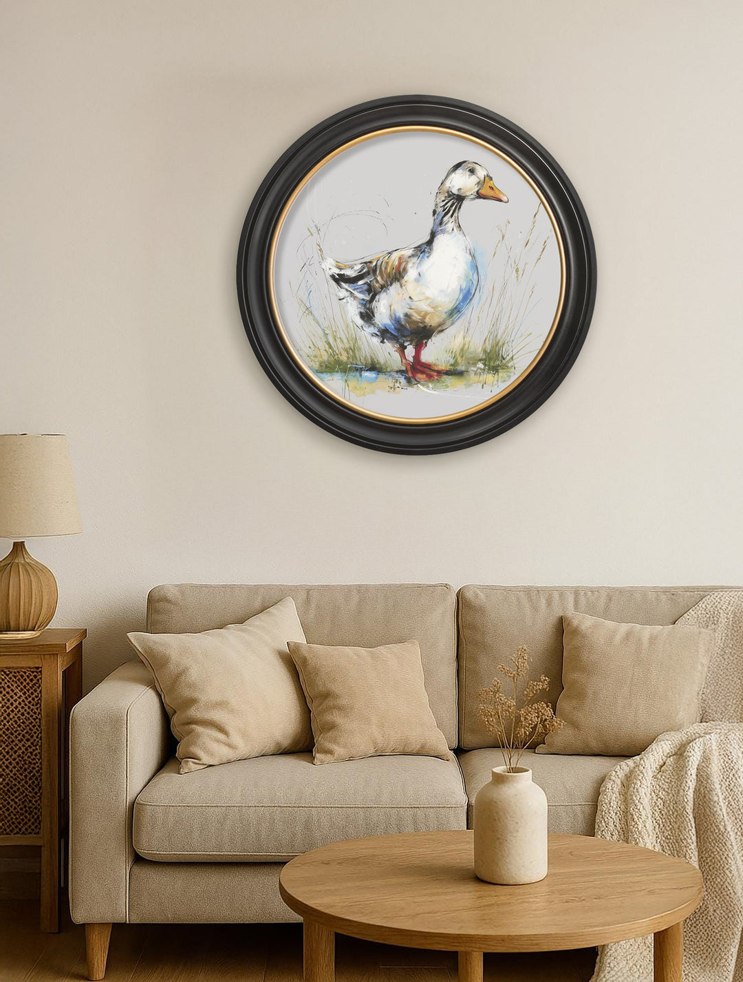 White Goose Cosy Sketch - Oxford Round Frame