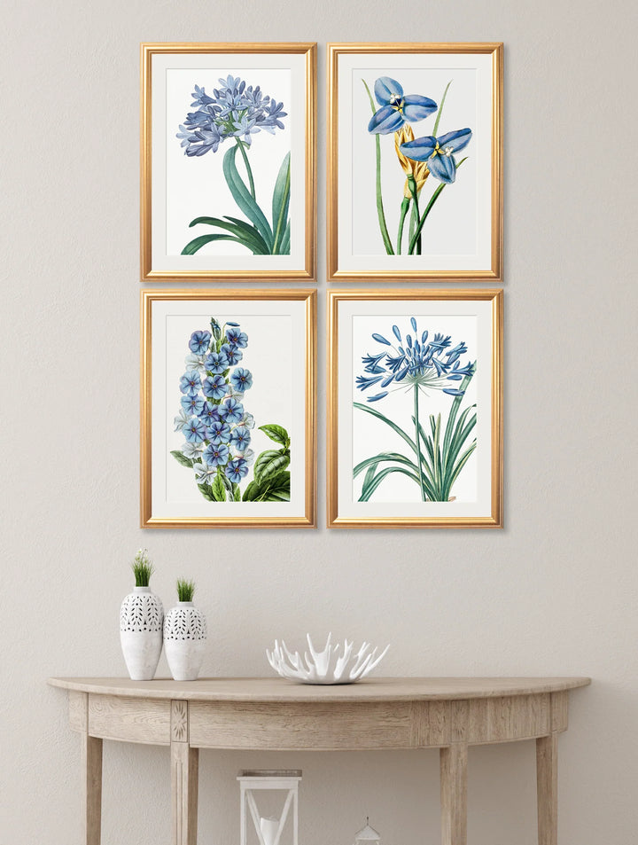 Blue Floral Illustrations Set of 4 Prints - TheArtistsQuarter