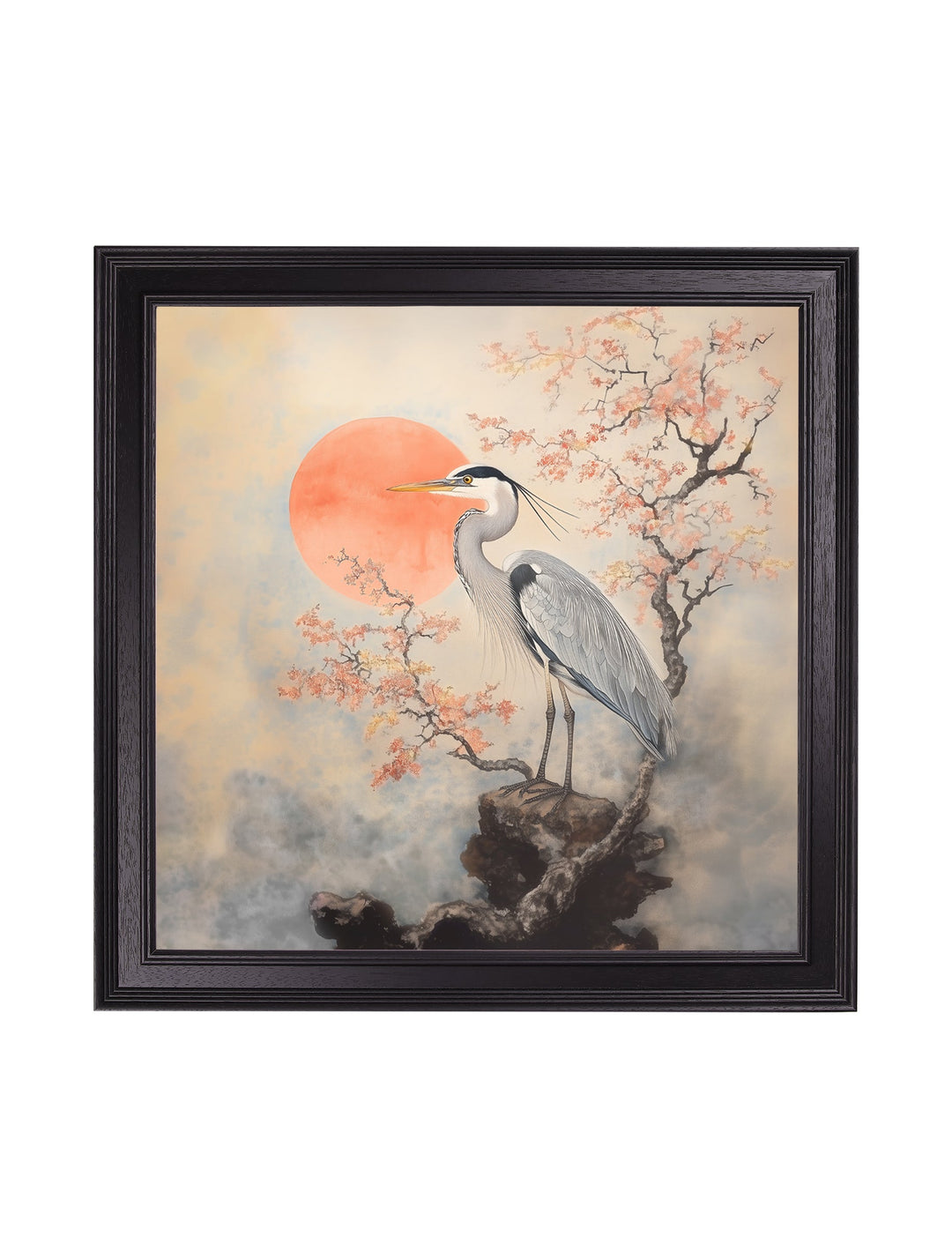 Japanese Twin Herons - Black Hurstwood Square Frame