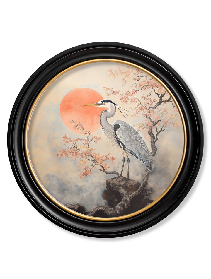 Japanese Twin Herons - Oxford Round Frame