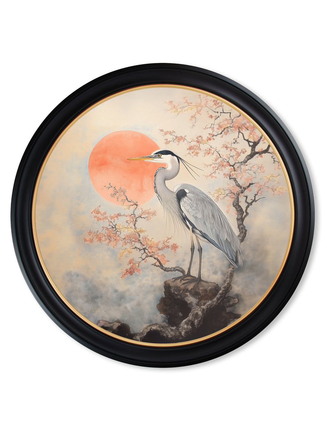 Japanese Twin Herons - Oxford Round Frame