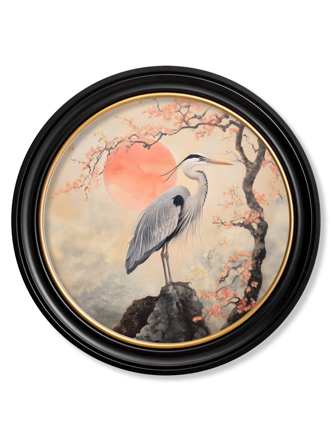 Japanese Twin Herons - Oxford Round Frame