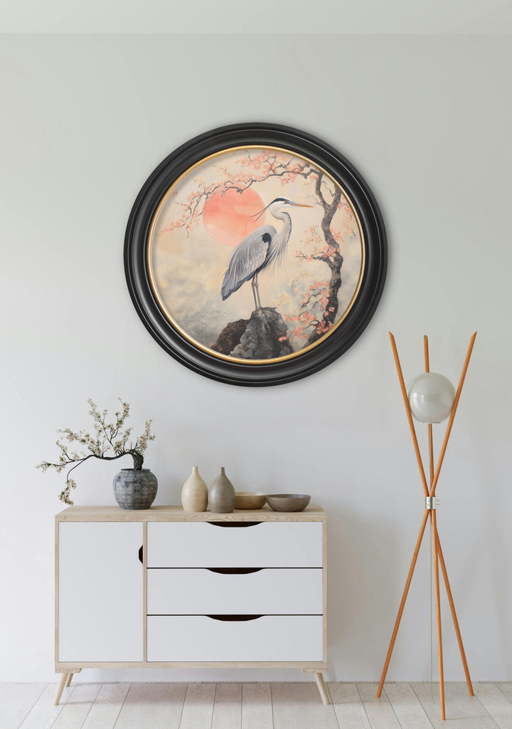 Japanese Twin Herons - Oxford Round Frame