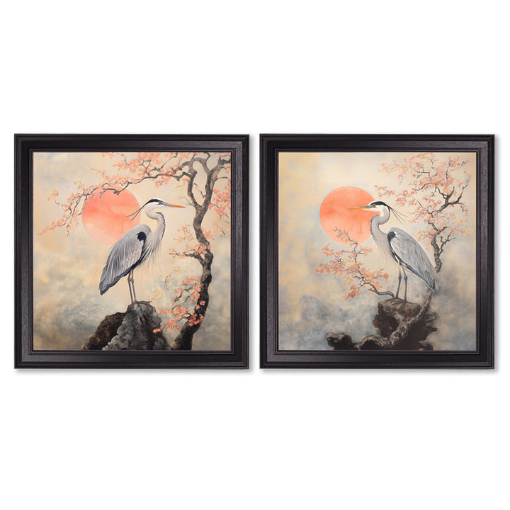 Japanese Twin Herons - Black Hurstwood Square Frame