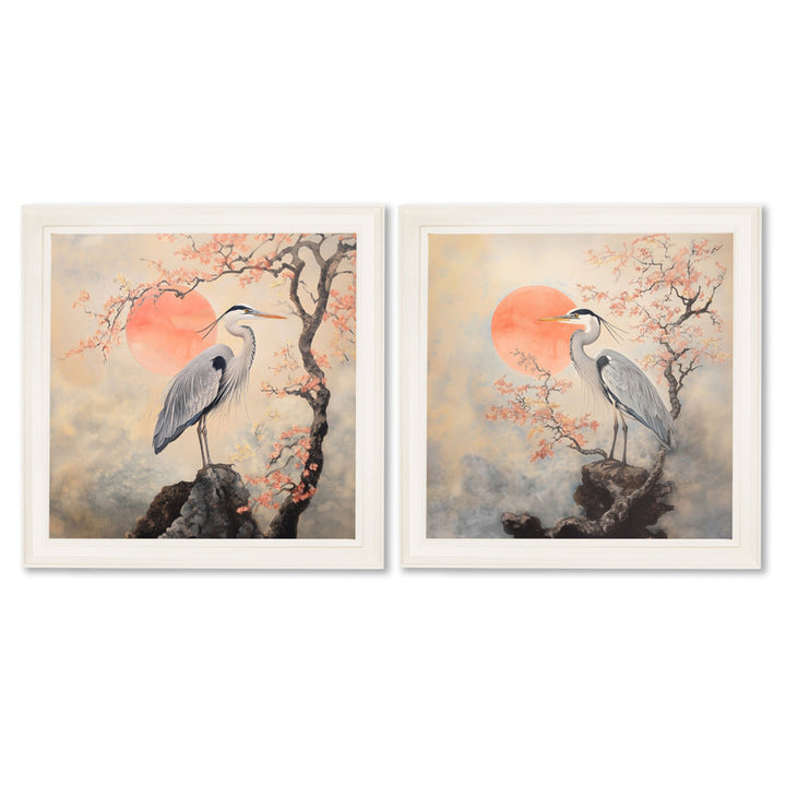 Japanese Twin Herons - Cream Hurstwood Square Frame