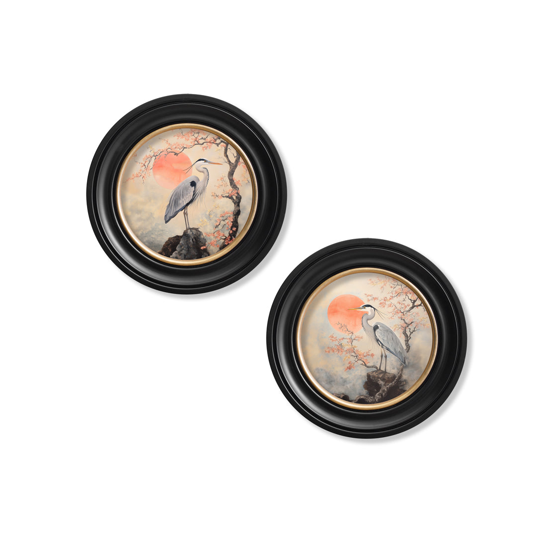 Japanese Twin Herons - Oxford Round Frame