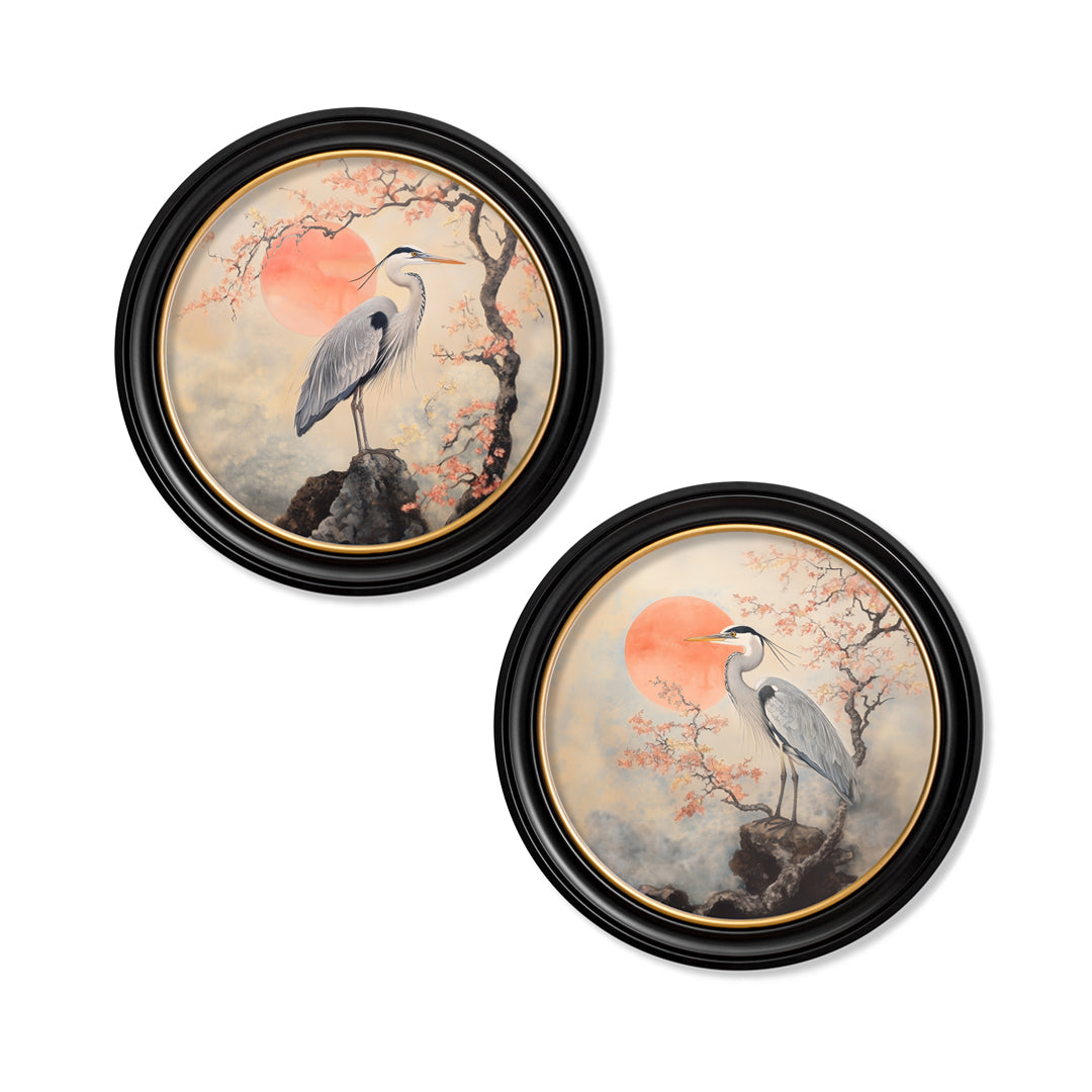 Japanese Twin Herons - Oxford Round Frame