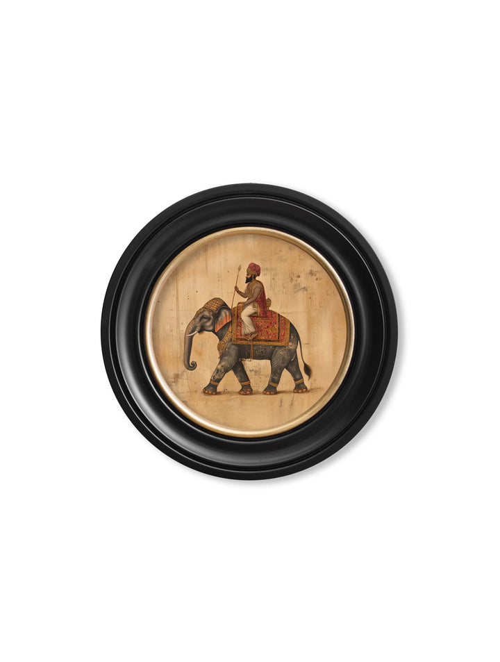 Mughal Emperor on Elephant - Oxford round frame - TheArtistsQuarter