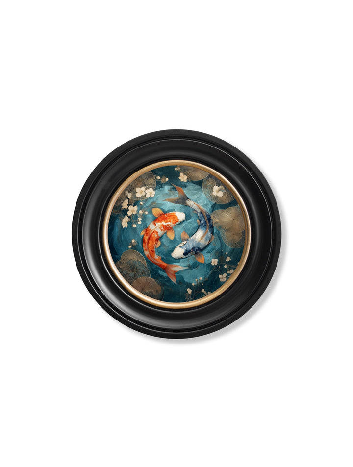 Japanese Koi Carps Dusk - Oxford Round Frame