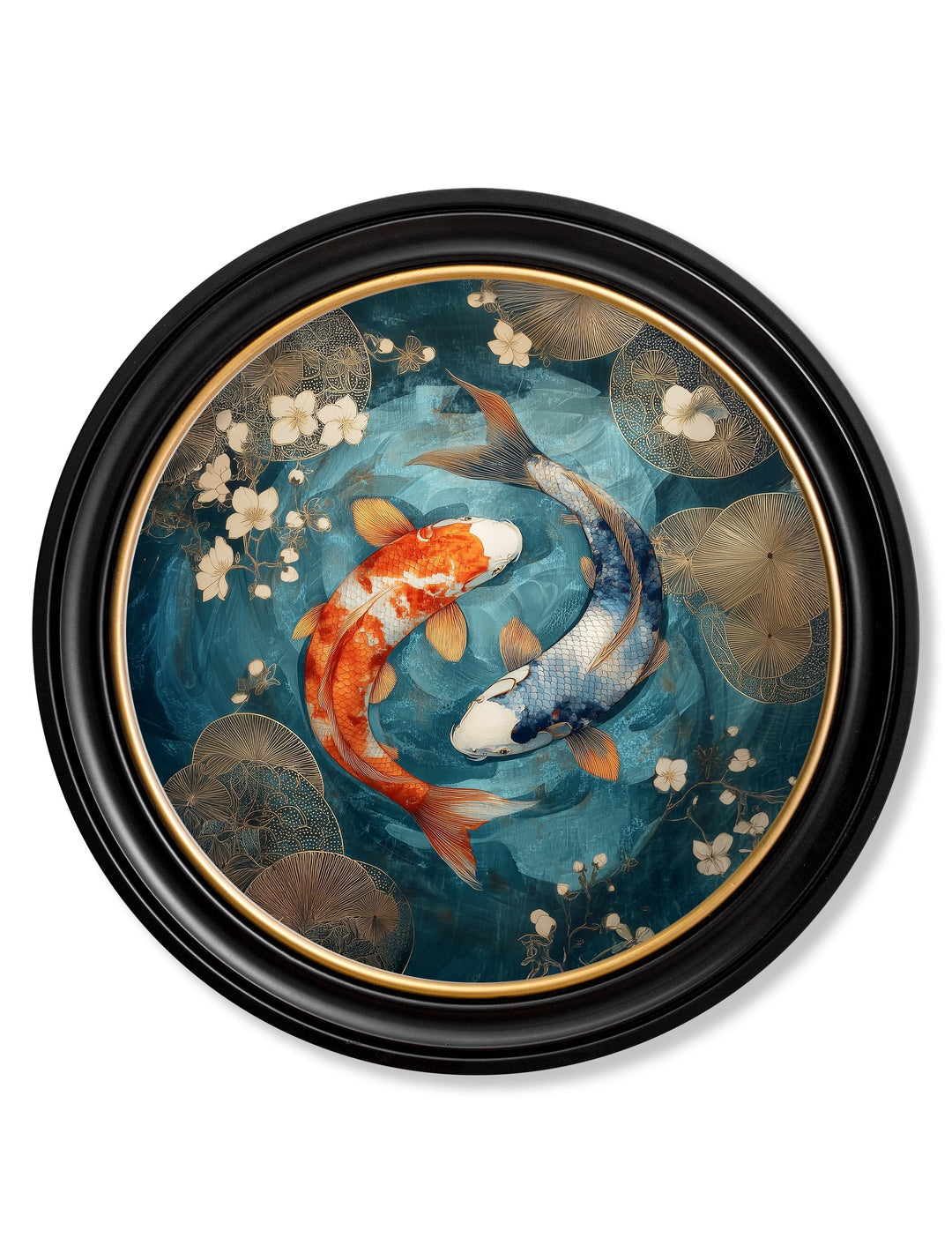 Japanese Koi Carps Dusk - Oxford Round Frame