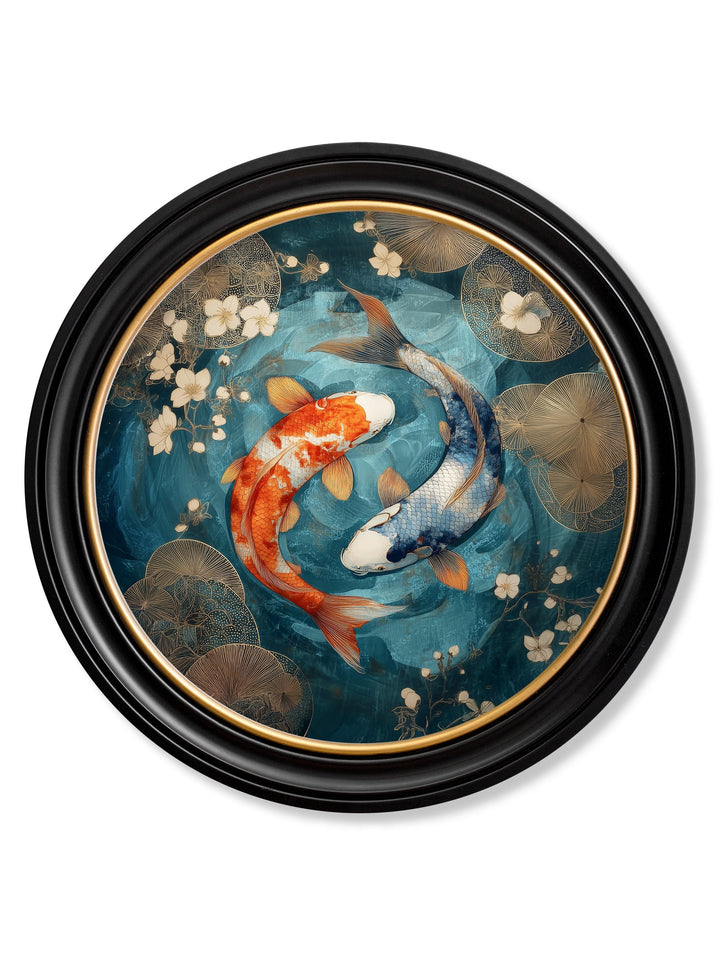 Japanese Koi Carps Dusk - Oxford Round Frame