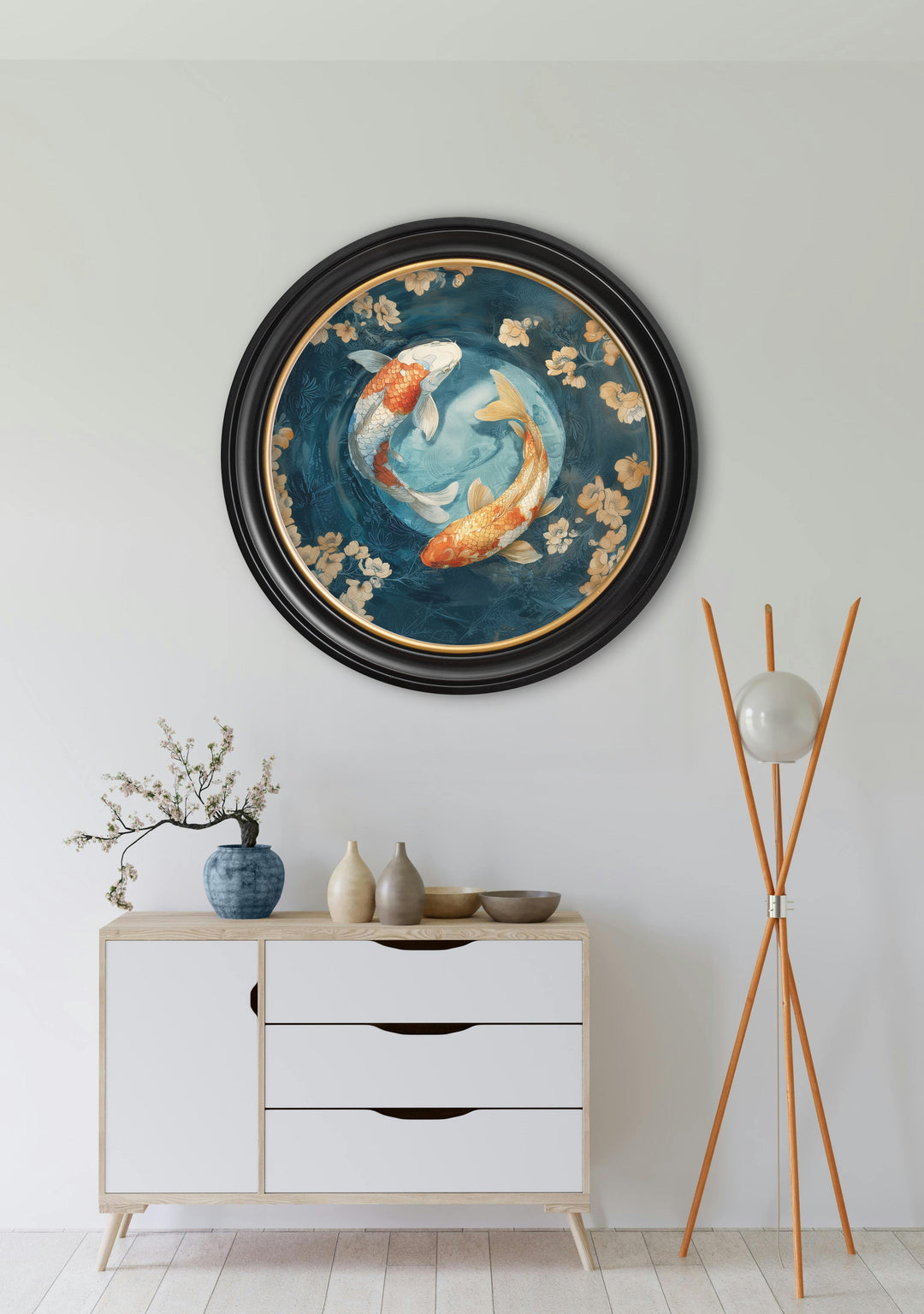 Japanese Koi Carps Dawn - Oxford Round Frame