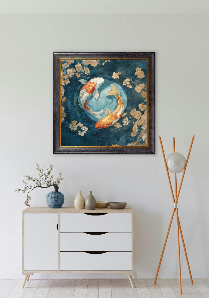 Japanese Koi Carps Dawn - Oxford Square Frame