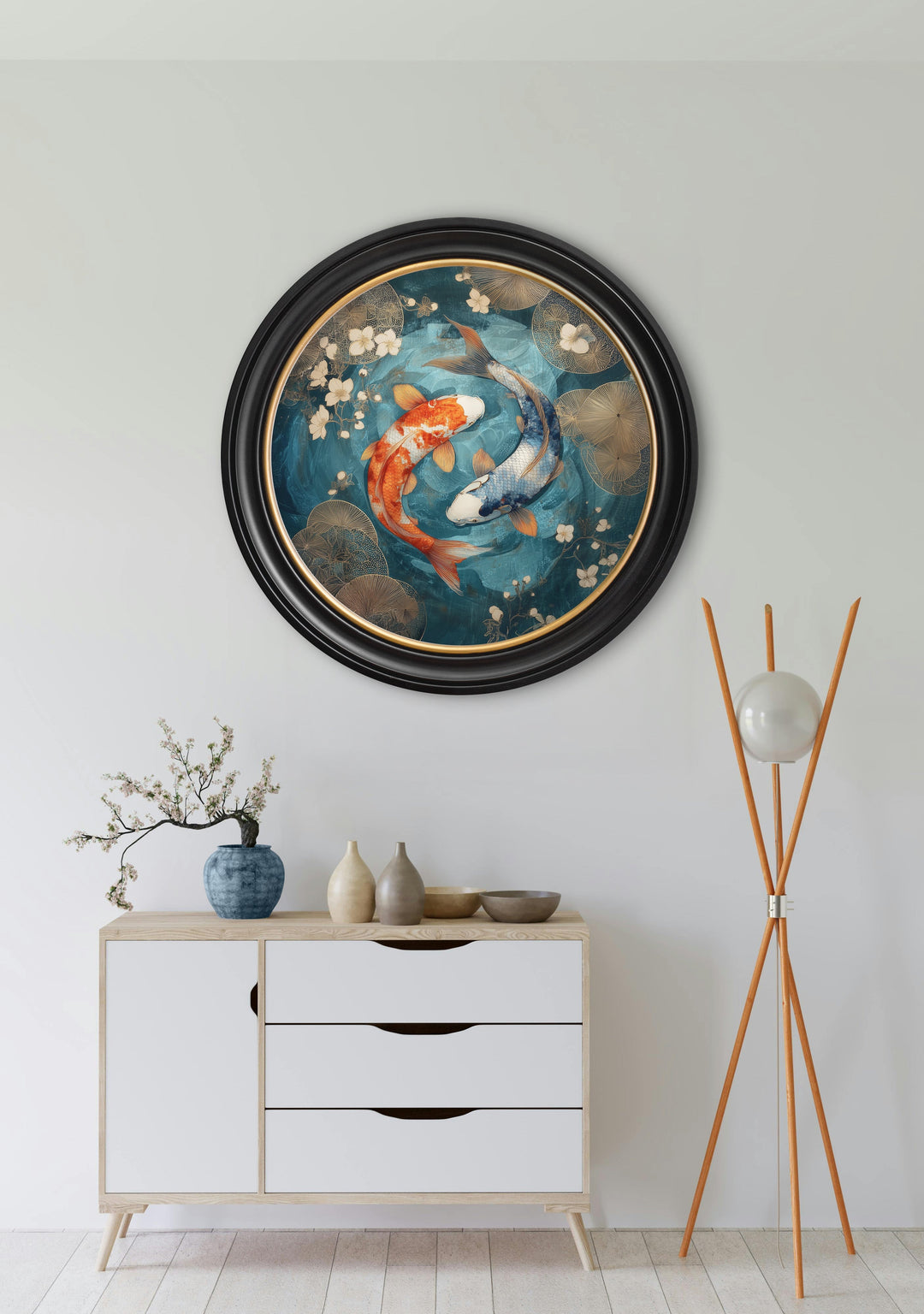 Japanese Koi Carps Dusk - Oxford Round Frame