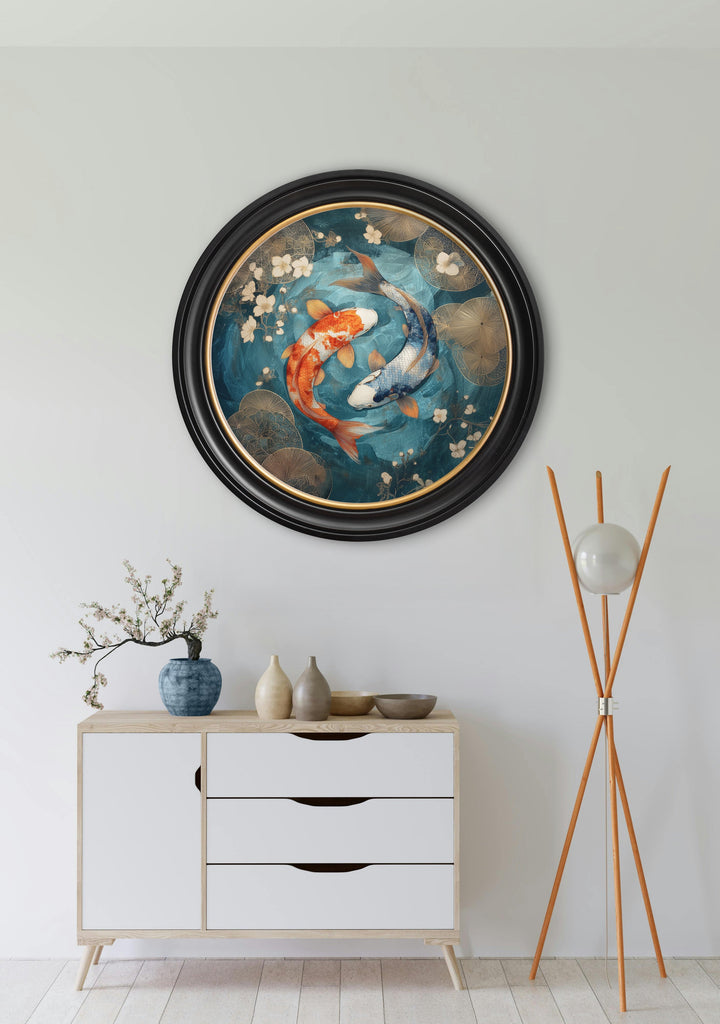 Japanese Koi Carps Dusk - Oxford Round Frame