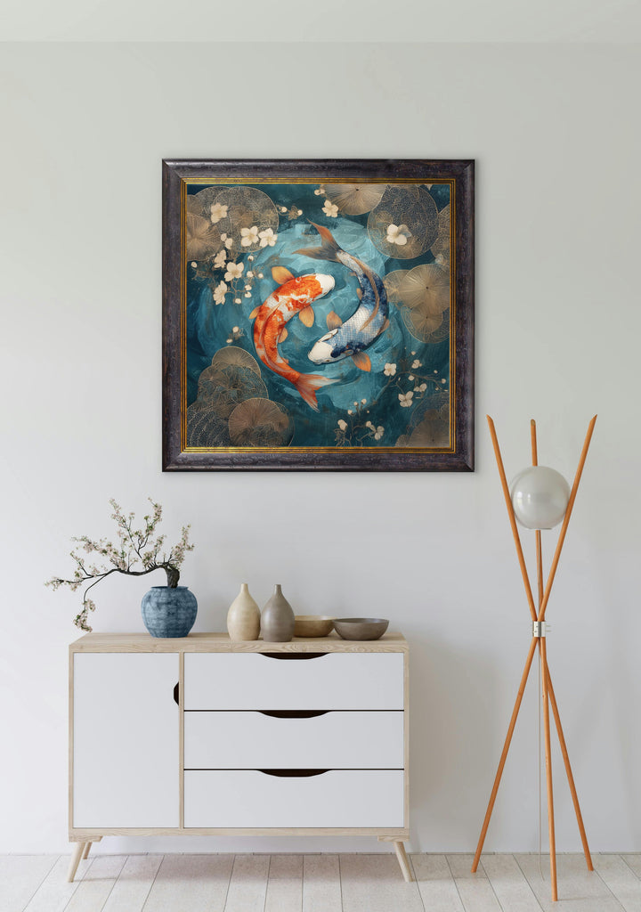 Japanese Koi Carps Dusk - Oxford Square Frame