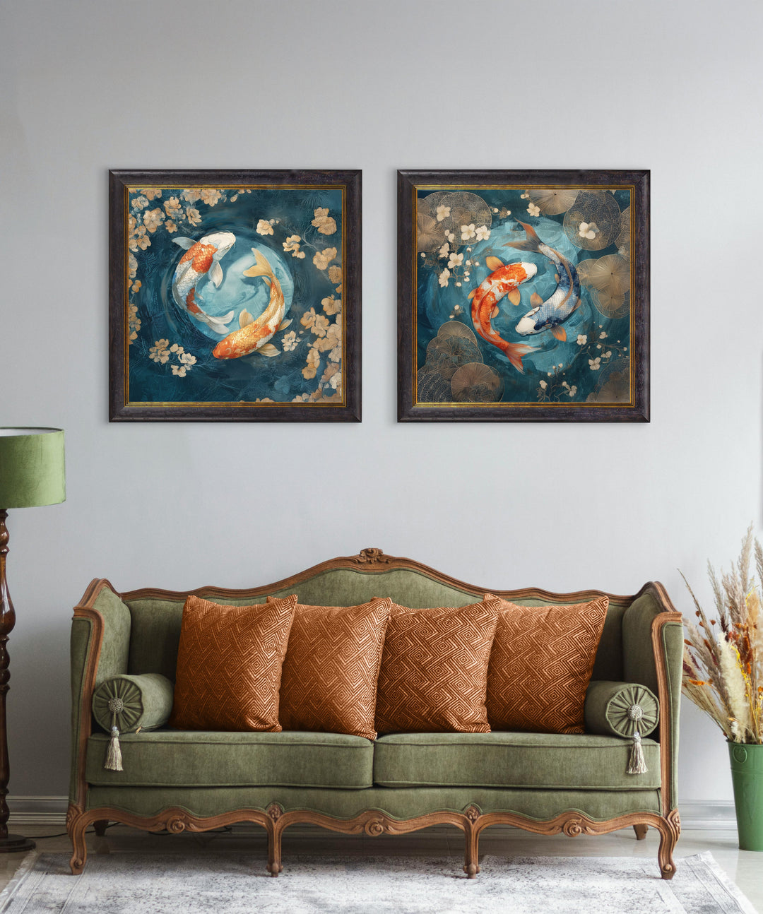 Japanese Koi Carps Dawn - Oxford Square Frame