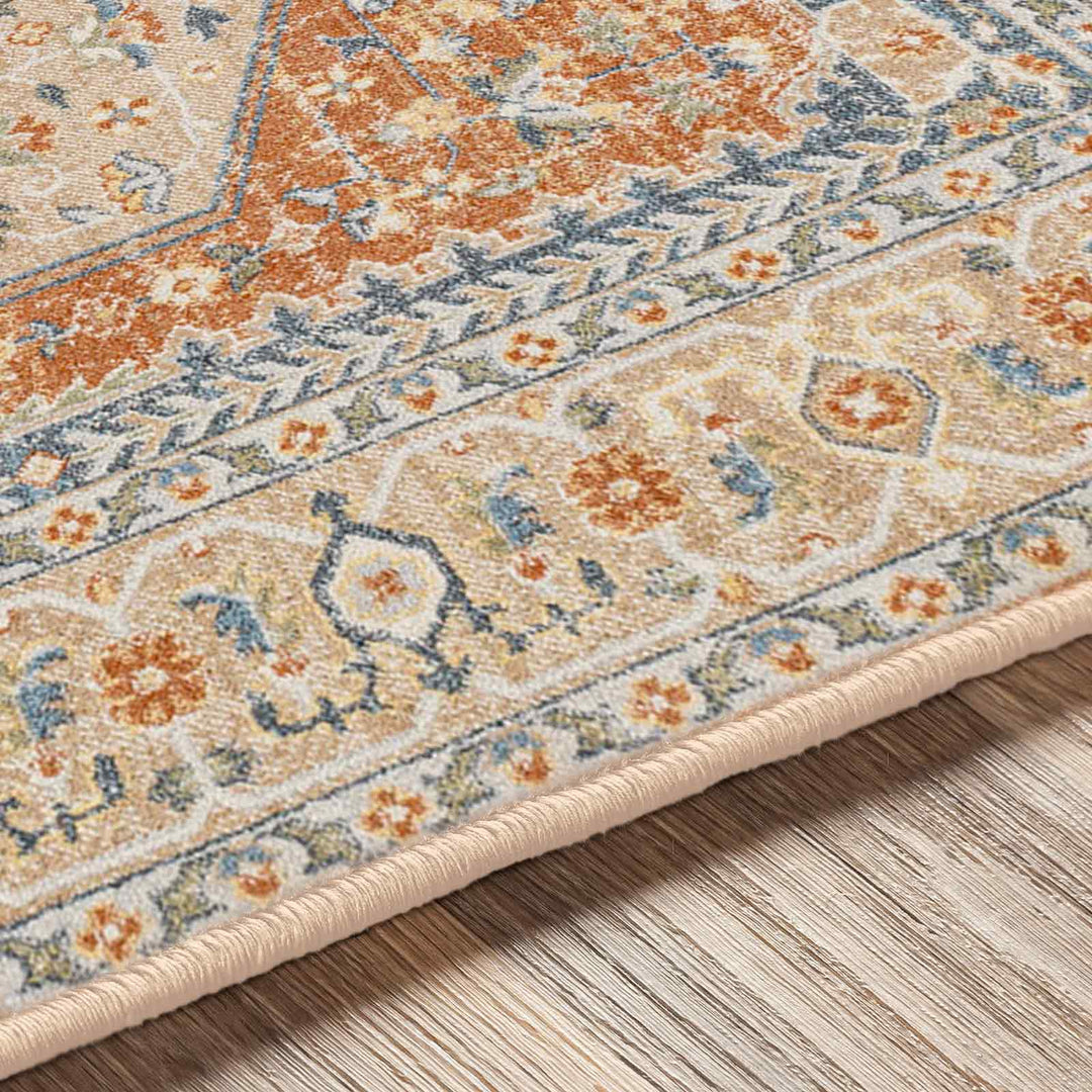 Lillian Traditional Washable Rug Orange & Ivory - TheArtistsQuarter