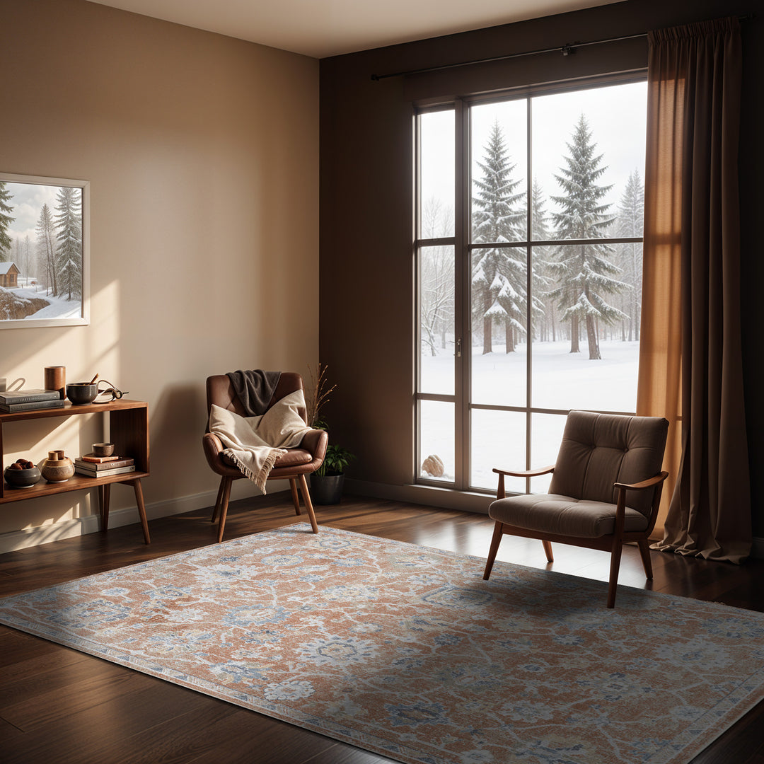 Lillian Traditional Washable Rug Orange & Light Grey - TheArtistsQuarter