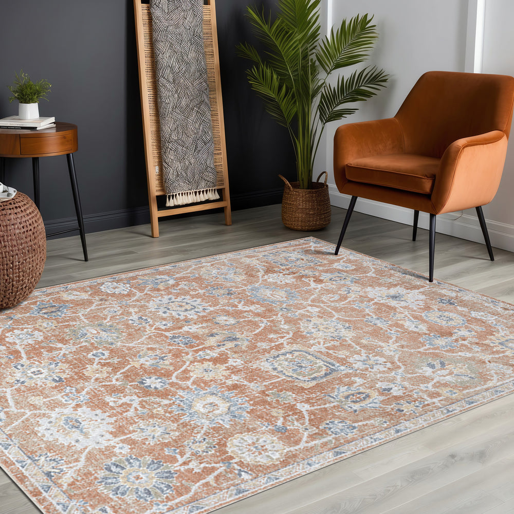 Lillian Traditional Washable Rug Orange & Light Grey - TheArtistsQuarter