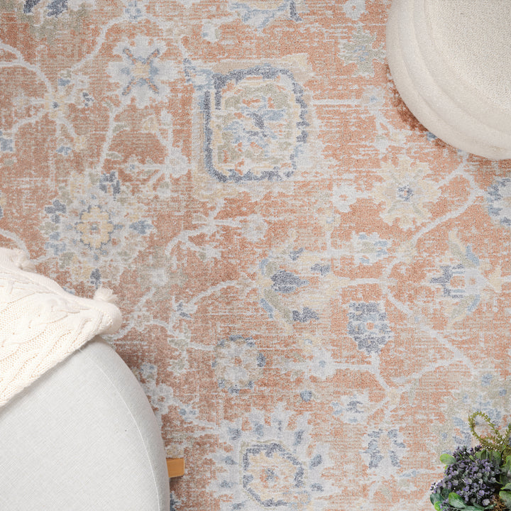 Lillian Traditional Washable Rug Orange & Light Grey - TheArtistsQuarter