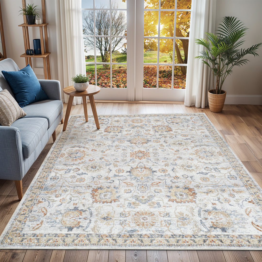 Lillian Traditional Washable Rug Grey - TheArtistsQuarter