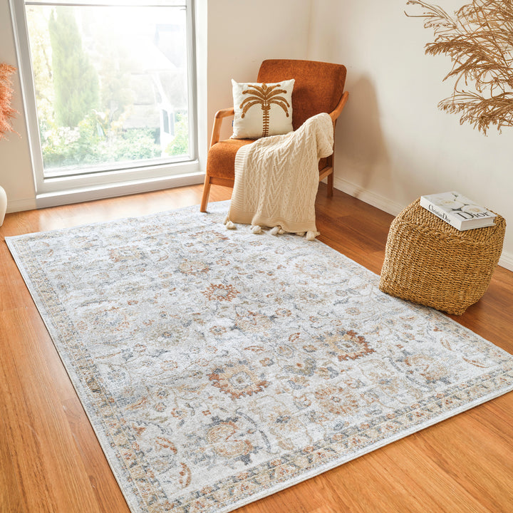 Lillian Traditional Washable Rug Grey - TheArtistsQuarter