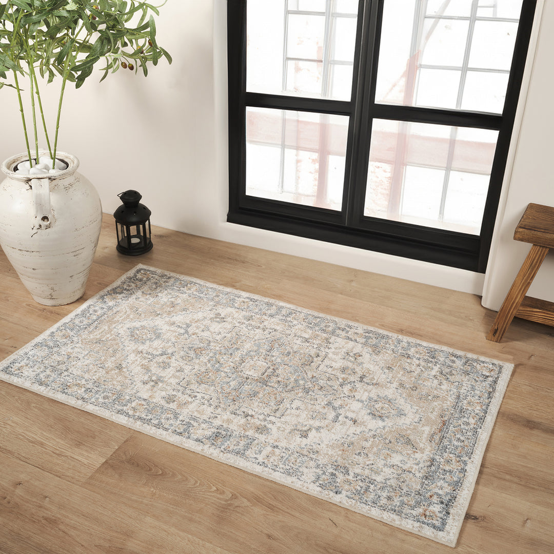 Lillian Traditional Washable Rug Beige - TheArtistsQuarter