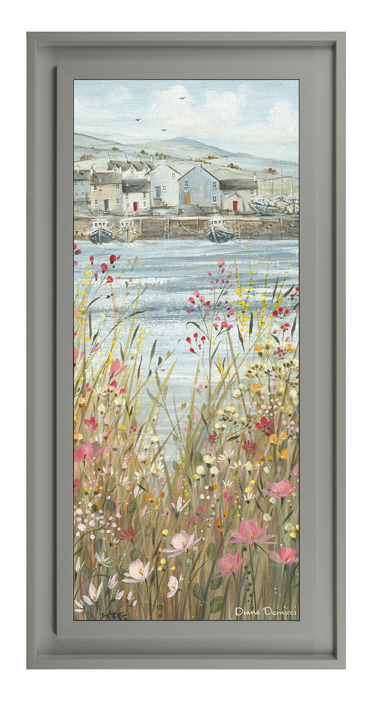 Boats & Blooms II Grey Frame By Diane Demirci *NEW* - TheArtistsQuarter
