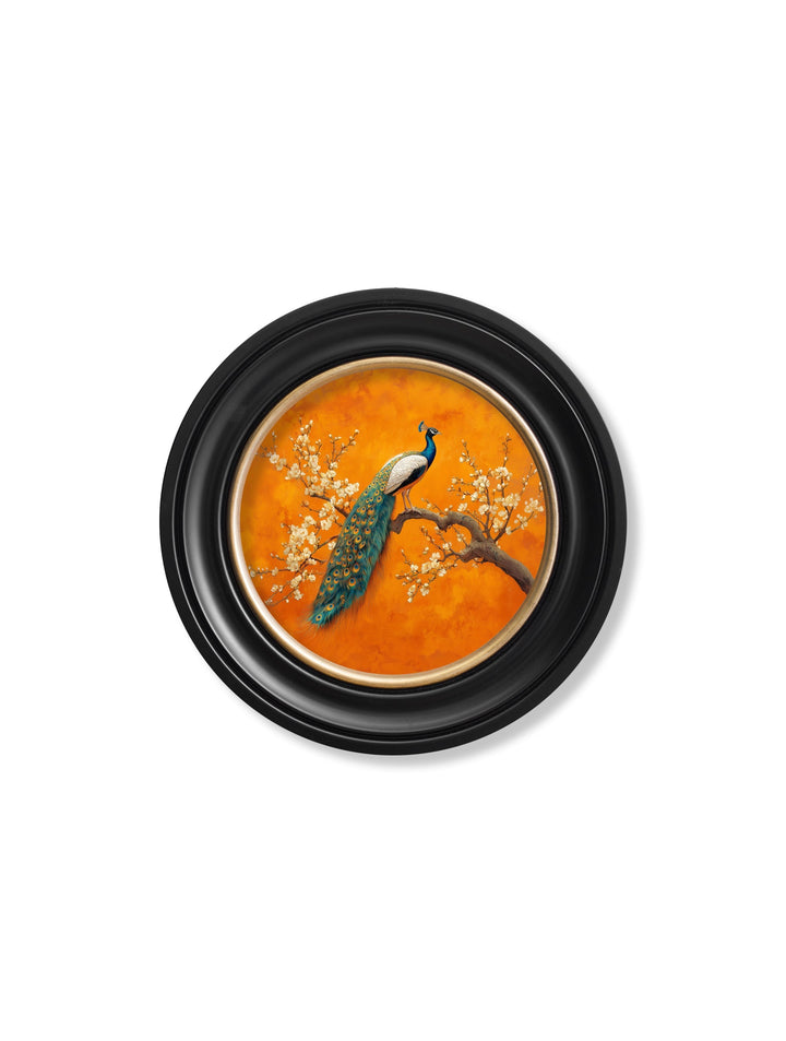 Peacocks In Saffron Garden - Oxford Round Frame