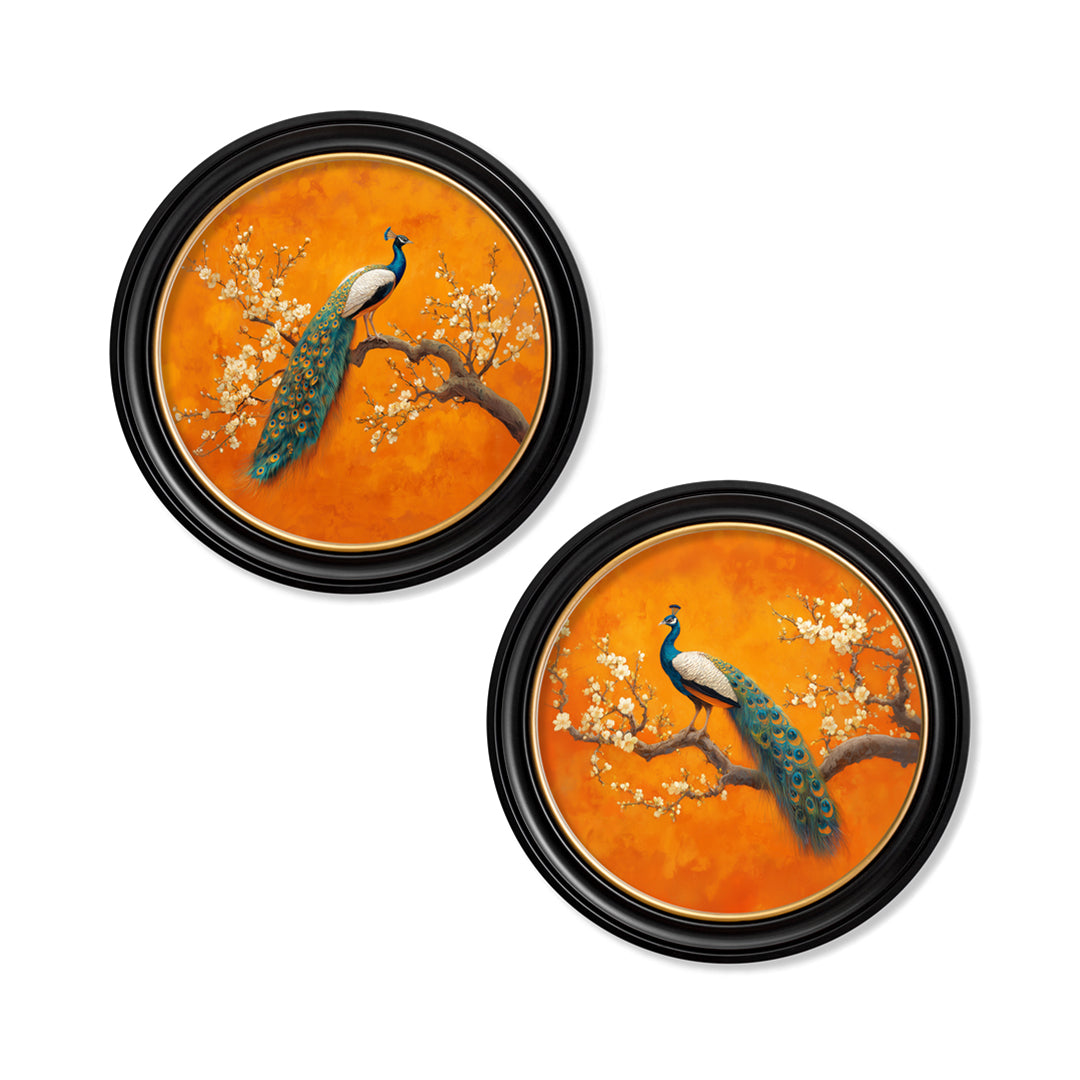 Peacocks In Saffron Garden - Oxford Round Frame