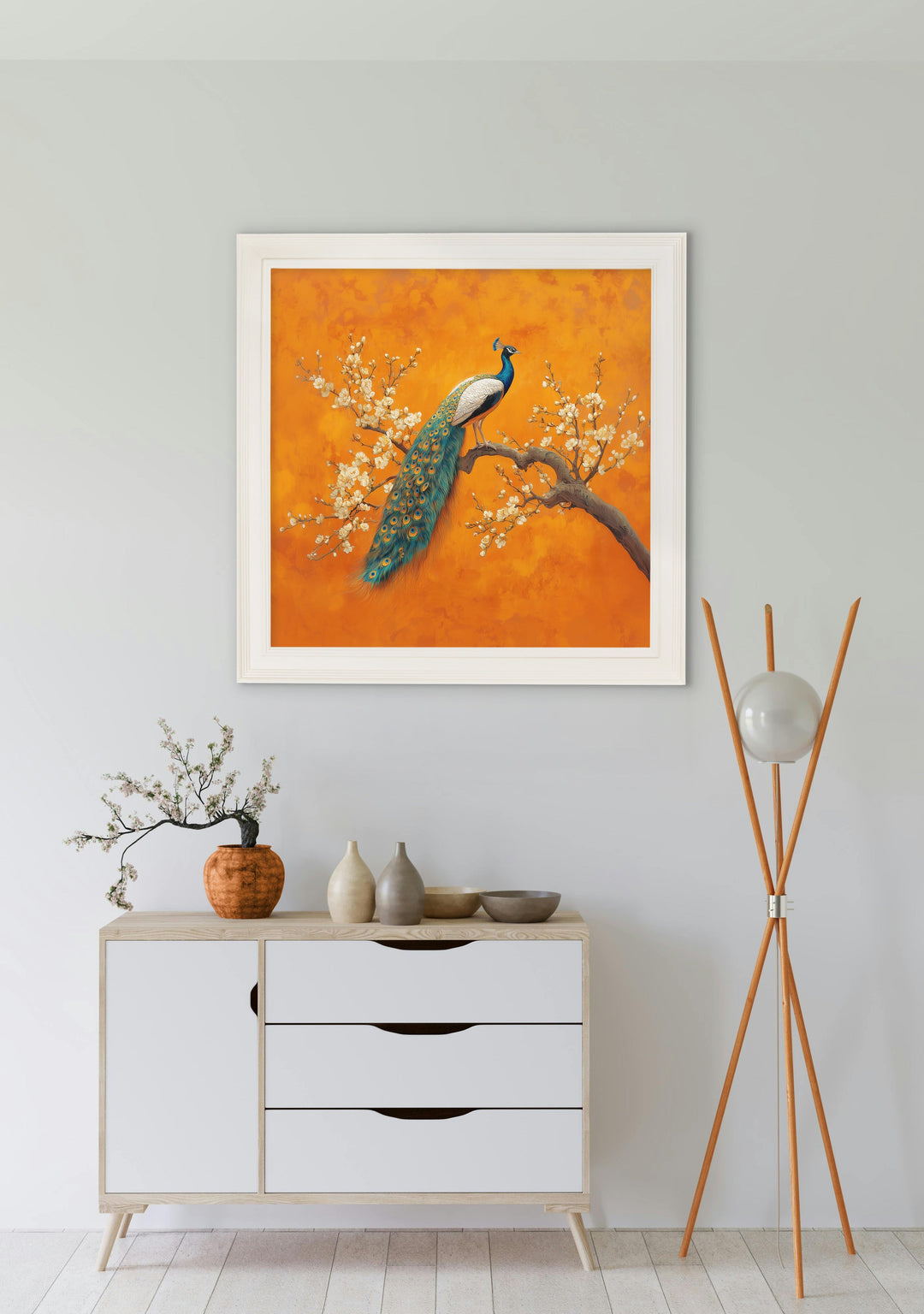 Peacocks In Saffron Garden - Cream Hurstwood Square Frame