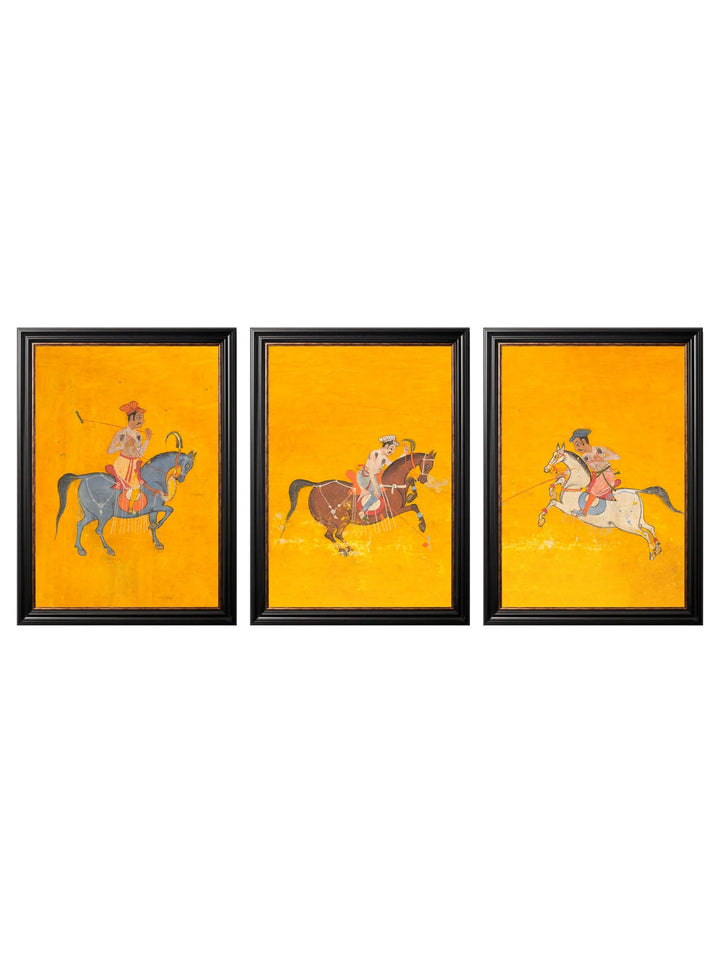 c.17th Century Indian Polo Players Triptych - TheArtistsQuarter