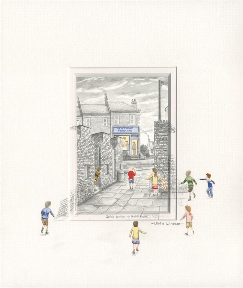 Quick Before He Scoffs Them - Overspill Sketch By Leigh Lambert - TheArtistsQuarter