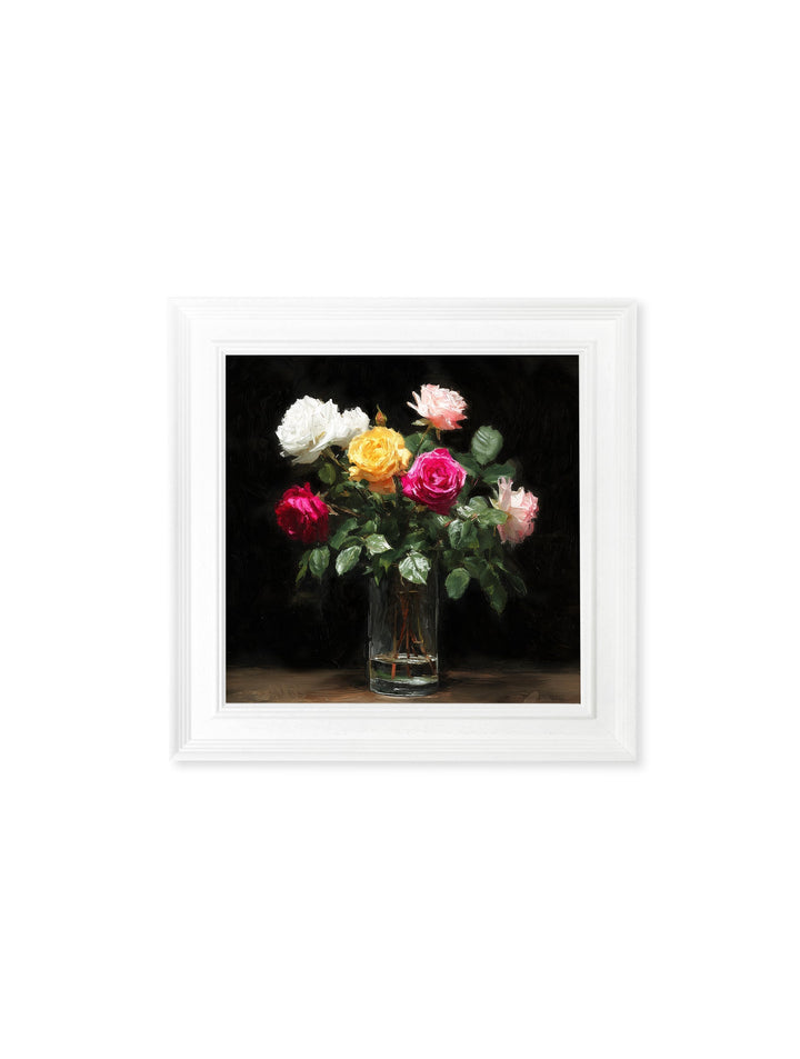 Roses After Dark - White Hurstwood Square Frame