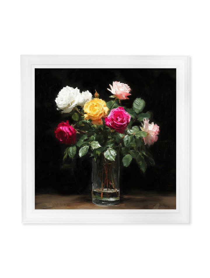 Roses After Dark - White Hurstwood Square Frame