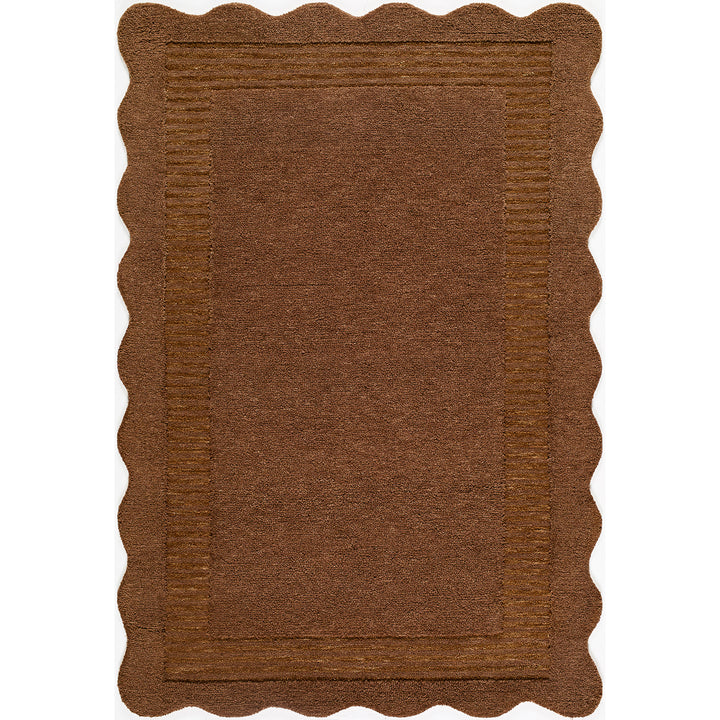 Scalloped Wool Rug Brown - TheArtistsQuarter